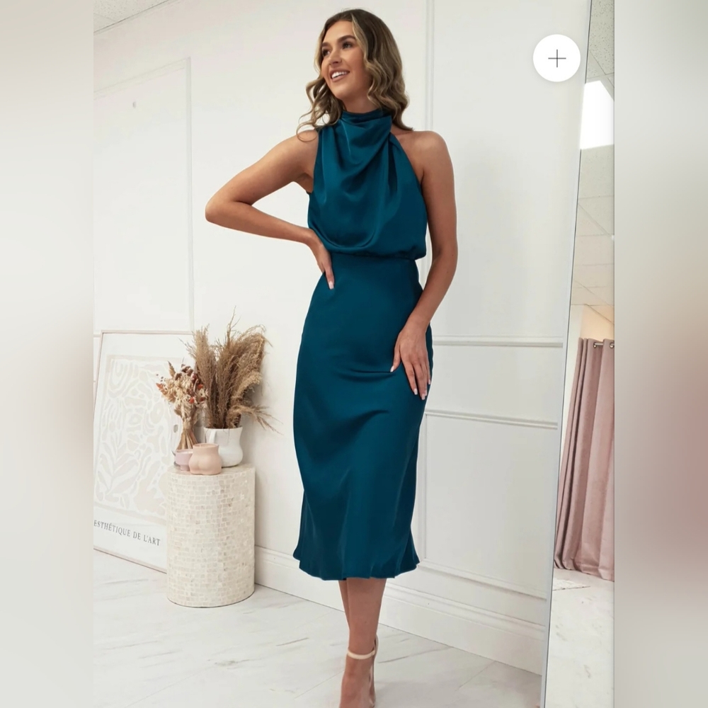 Satin dress in Teal